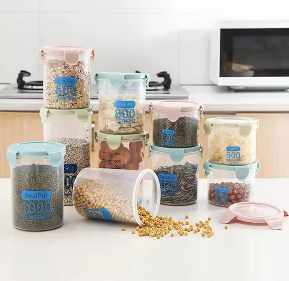 Plastic Transparent Airtight Jar, Transparent Plastic Cereal Cans, Kitchen Multigrain Sealed Jars, Refrigerator Storage Organizer Plastic Transparent Airtight Jar, Transparent Plastic Cereal Cans, Kitchen Multigrain Sealed Jars, Refrigerator Storage Organizer